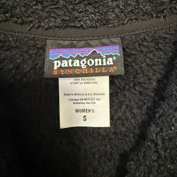 Patagonia Jacket Women’s Small Black Synchilla Fleece Curly Q‎ Shawl Collar - Picture 9 of 9